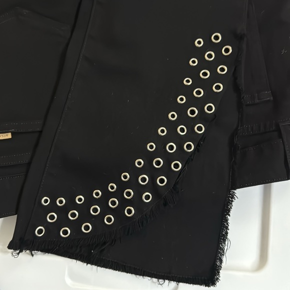 NWT MISA LOS ANGELES SUPERSTAR CROPPED FLARE GROMMET FRINGE JEANS SIZE 28 - Picture 5 of 7